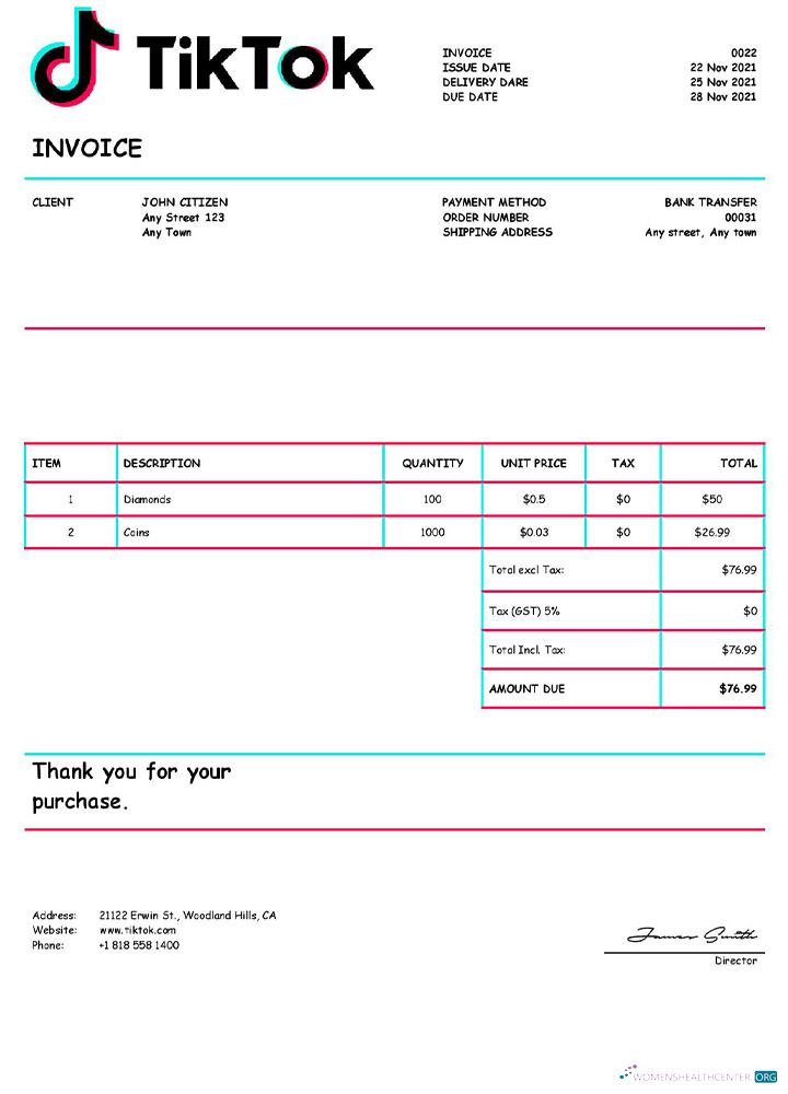 Download USA Tik Tok invoice Photoshop template